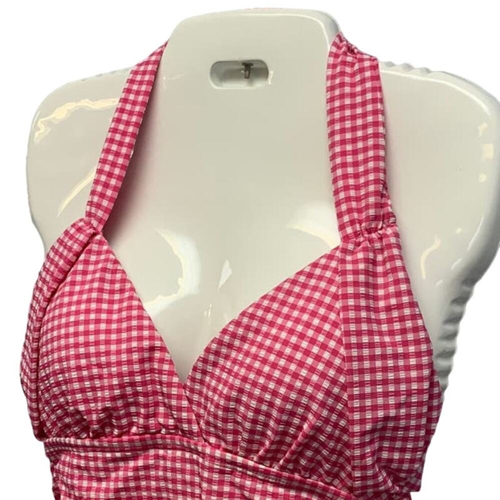 New Draper James Womens Retro Mod Medium Pink Gingham Check One Piece Swim Suit - Picture 2 of 4